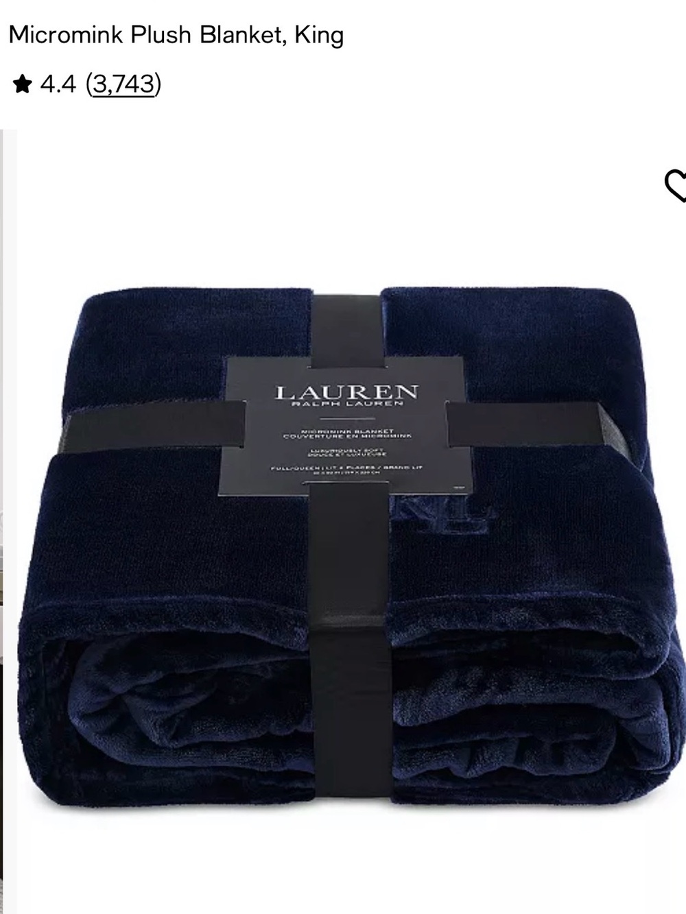 Lauren Ralph Lauren Navy Micromink Plush Blanket